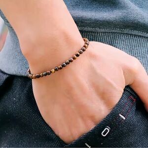 Men’s Tiger Eye 4mm Beaded Bracelet with Brown Beads
